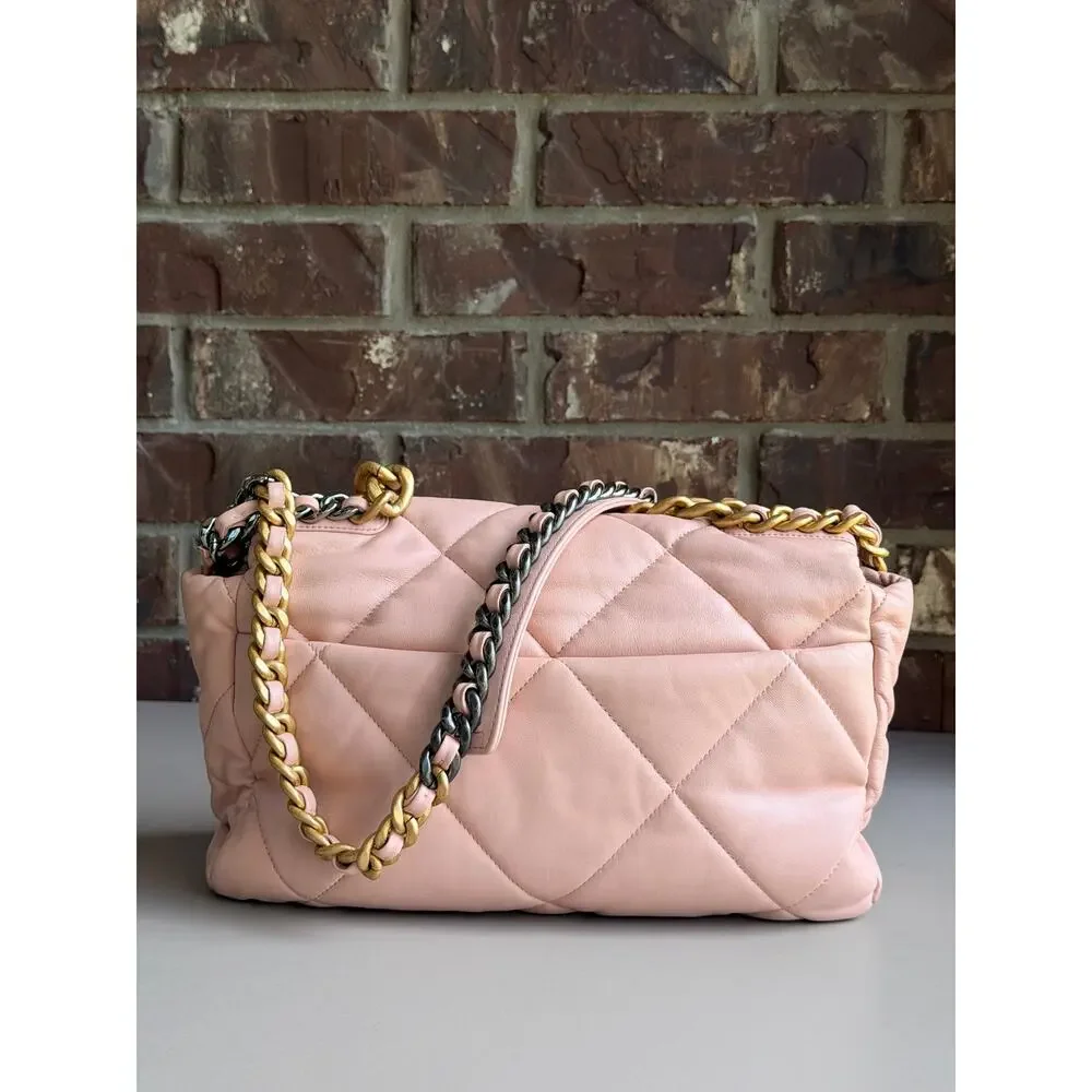 Chanel 19 Flap Bag Quilted Leather Large Light Pink 82937